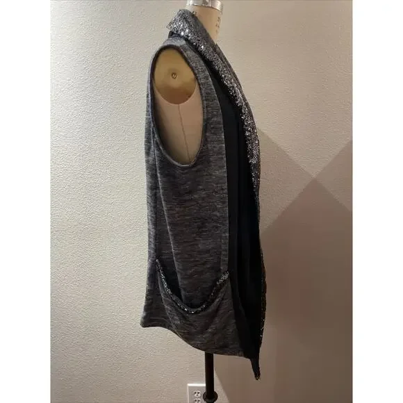 juicy couture, sleeveless knit long open cardigan, sequins, large - Picture 3 of 6